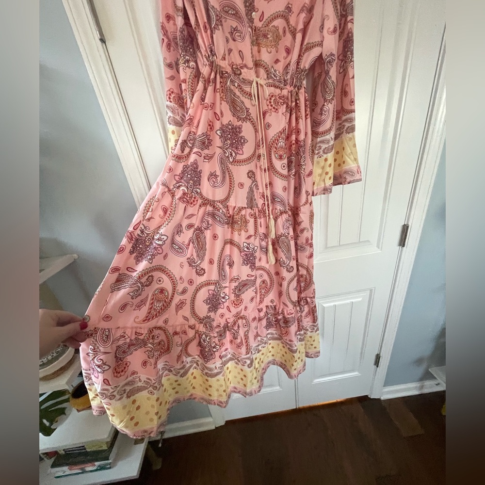 Paisley Pink and Yellow Women's Maxi Dress size 14-16 - Picture 2 of 5